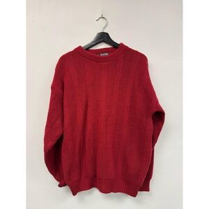 Vintage Scandia Sweater Mens Large‎ Red Crewneck Chunky Knit Made USA 80s 90s